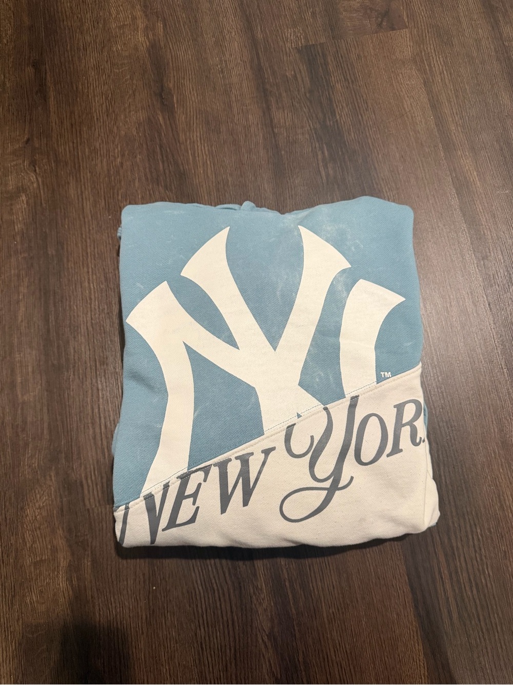 New York Logo Pullover Hoodie in Light Blue and White
